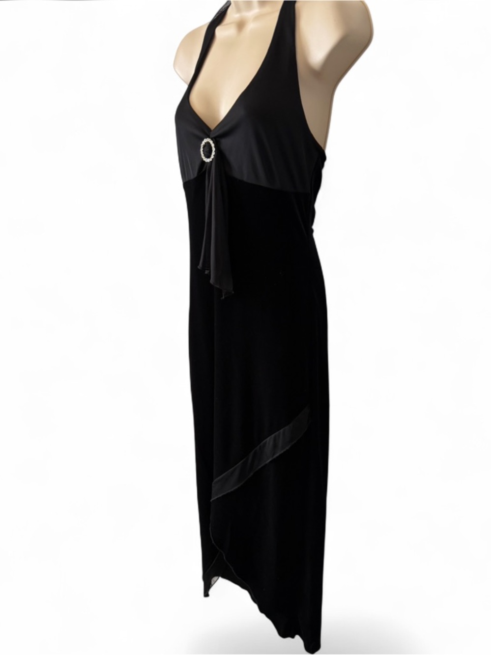 Vintage 90s Ruby Rox Black Velvet Halter Gown, Women's Size M - Picture 9 of 13